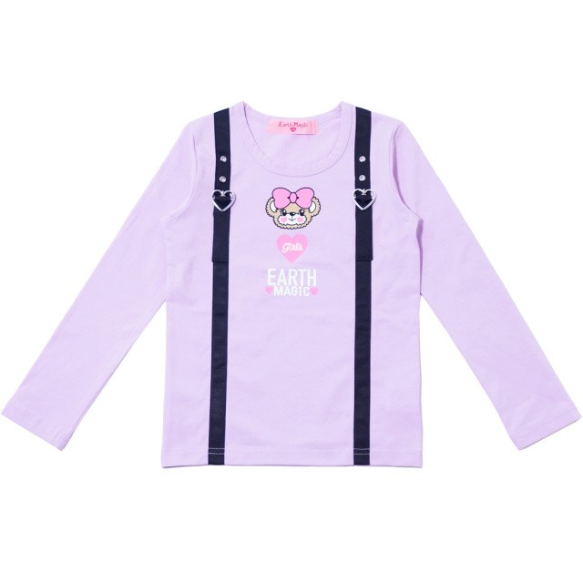アースマジック EARTHMAGIC フェイクサスペンダー長袖Tシャツ シロ ラベンダー マフィー