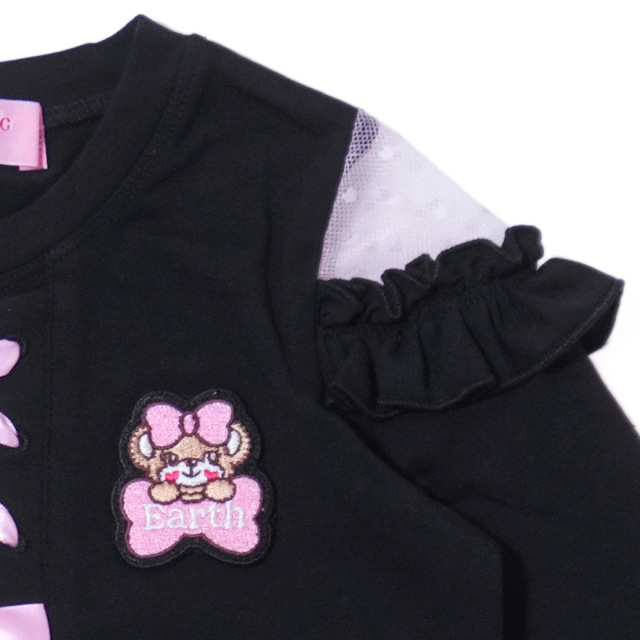 アースマジック EARTHMAGIC レースアップデザイン長袖Tシャツ クロ ペールピンク マフィー オープンショルダー 2023秋冬