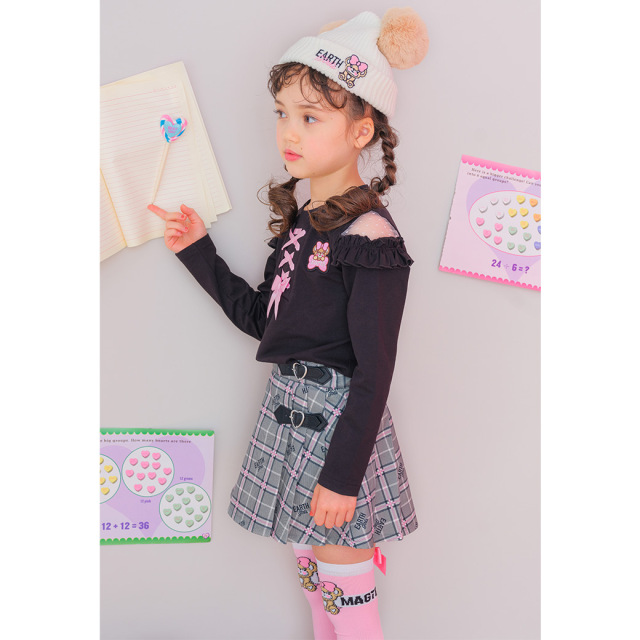 アースマジック EARTHMAGIC レースアップデザイン長袖Tシャツ クロ  