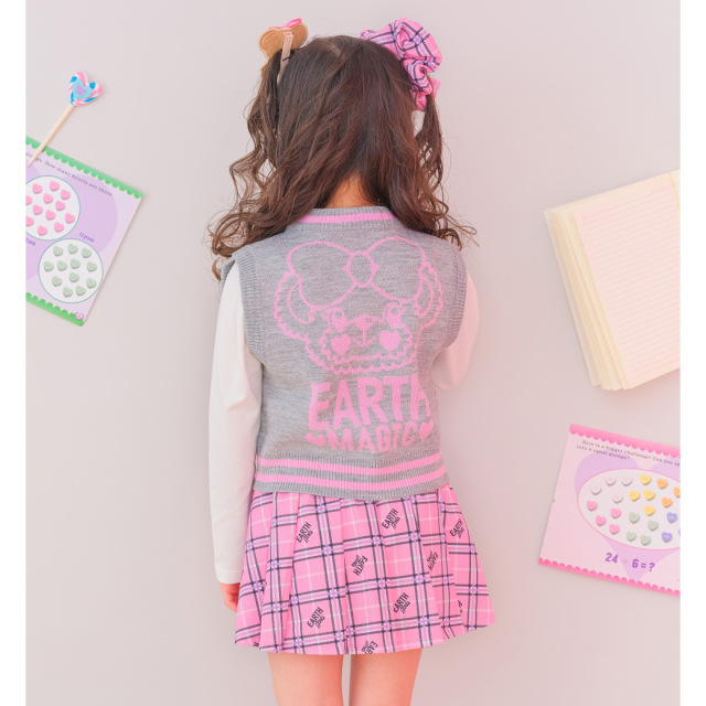 アースマジック EARTHMAGIC ショート丈Vネックニットベスト シロ グレー マフィー 刺繍 2023秋冬