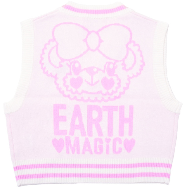 アースマジック EARTHMAGIC ショート丈Vネックニットベスト シロ グレー マフィー 刺繍 2023秋冬