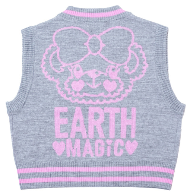 アースマジック EARTHMAGIC ショート丈Vネックニットベスト シロ グレー マフィー 刺繍 2023秋冬