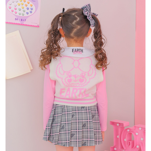 アースマジック EARTHMAGIC ショート丈Vネックニットベスト シロ グレー マフィー 刺繍 2023秋冬