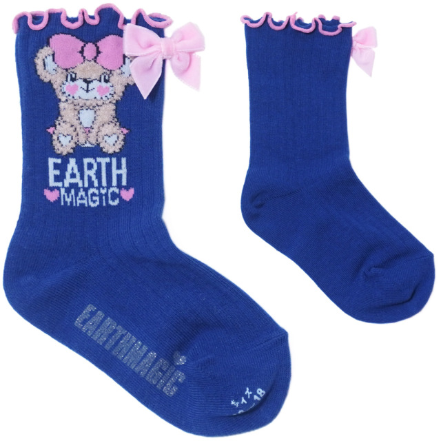アースマジック EARTHMAGIC ふわふわマフィークルーソックス シロ ペールピンク ネイビー ベロアリボン 靴下 日本製 2023秋冬