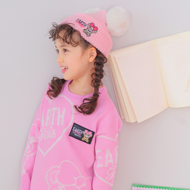 アースマジック EARTHMAGIC ファーポンポン付ニットキャップ シロ  