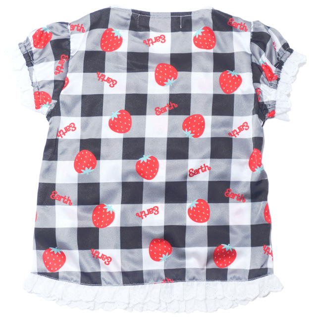 アースマジック EARTHMAGIC ギンガムチェックストロベリー柄ブラウス マフィー クロ ラベンダー 半袖 2024春