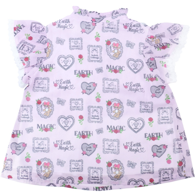 シフォンローズ総柄フリルブラウス