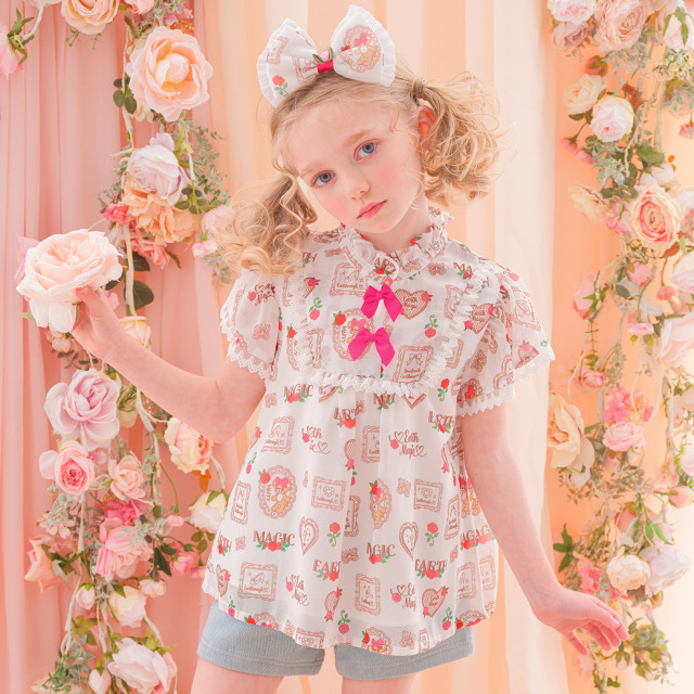 シフォンローズ総柄フリルブラウス