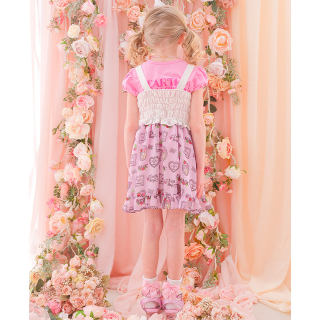 シフォンローズ総柄デニム切替ジャンパースカート