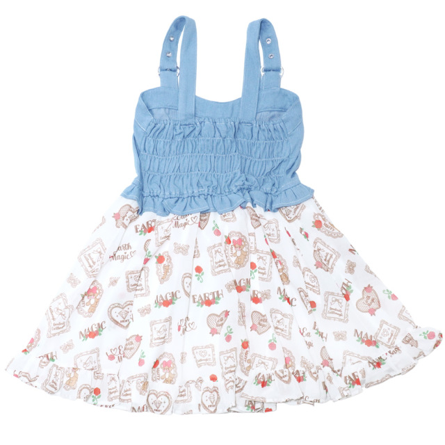 シフォンローズ総柄デニム切替ジャンパースカート