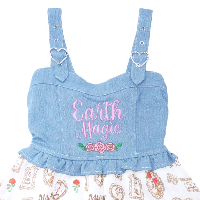 シフォンローズ総柄デニム切替ジャンパースカート