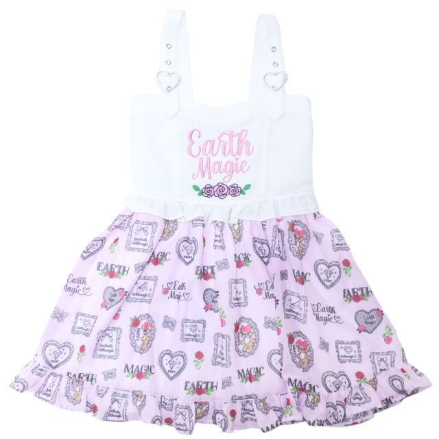 シフォンローズ総柄デニム切替ジャンパースカート