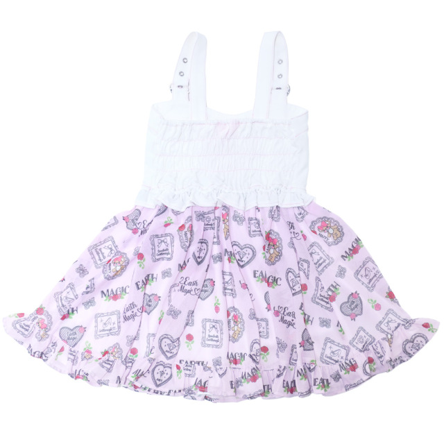 シフォンローズ総柄デニム切替ジャンパースカート