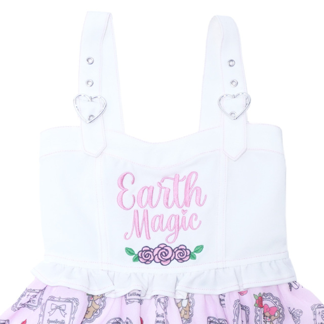 シフォンローズ総柄デニム切替ジャンパースカート