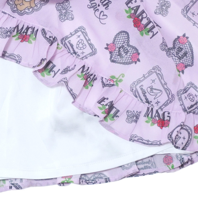 シフォンローズ総柄デニム切替ジャンパースカート