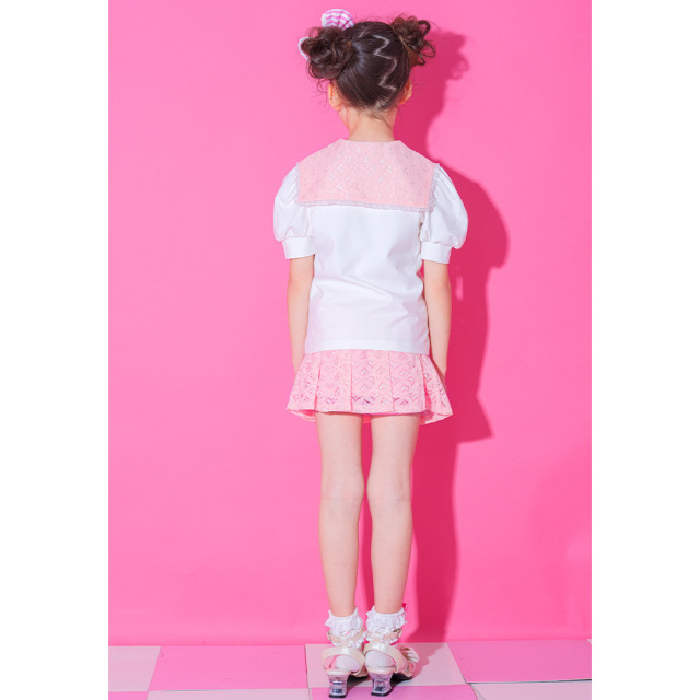 アースマジック EARTHMAGIC レースセーラーカラー半袖Tシャツ シロ ラベンダー マフィー 2024春