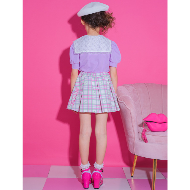 アースマジック EARTHMAGIC レースセーラーカラー半袖Tシャツ シロ ラベンダー マフィー 2024春