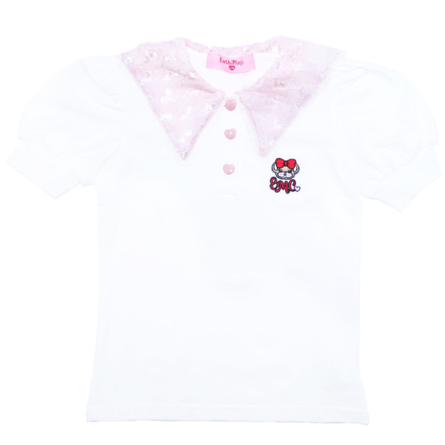 レースセーラー襟パフスリーブTシャツ