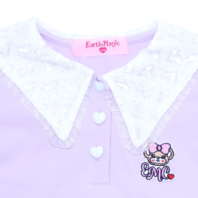 アースマジック EARTHMAGIC レースセーラーカラー半袖Tシャツ シロ ラベンダー マフィー 2024春