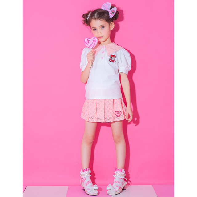 レースセーラー襟パフスリーブTシャツ