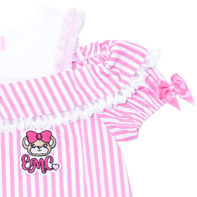アースマジック EARTHMAGIC ストライプ切替オープンショルダーTシャツ ピンク サックス マフィー 半袖 2024春