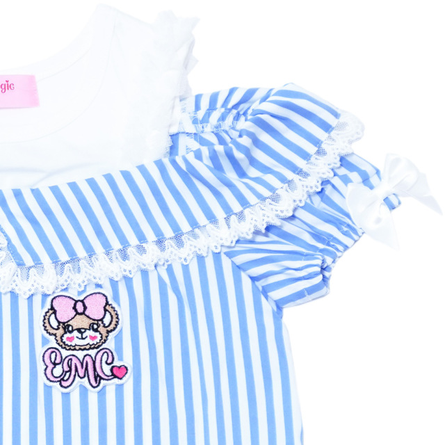 アースマジック EARTHMAGIC 両面マフィープリントフリルTシャツ シロ クリームイエロー 半袖 2024春