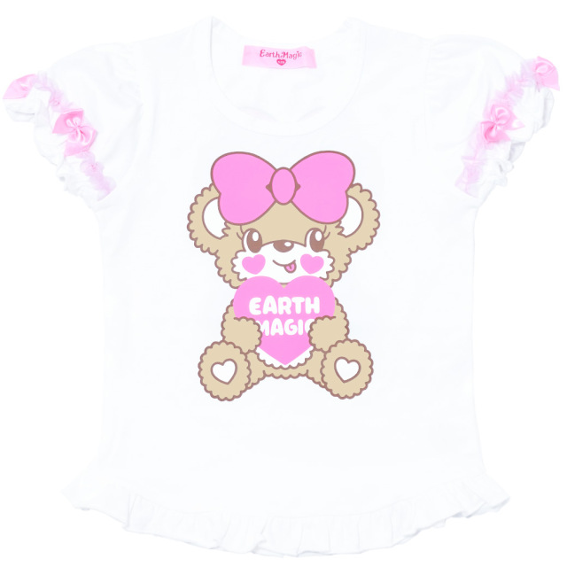 アースマジック EARTHMAGIC 両面マフィープリントフリルTシャツ シロ クリームイエロー 半袖 2024春