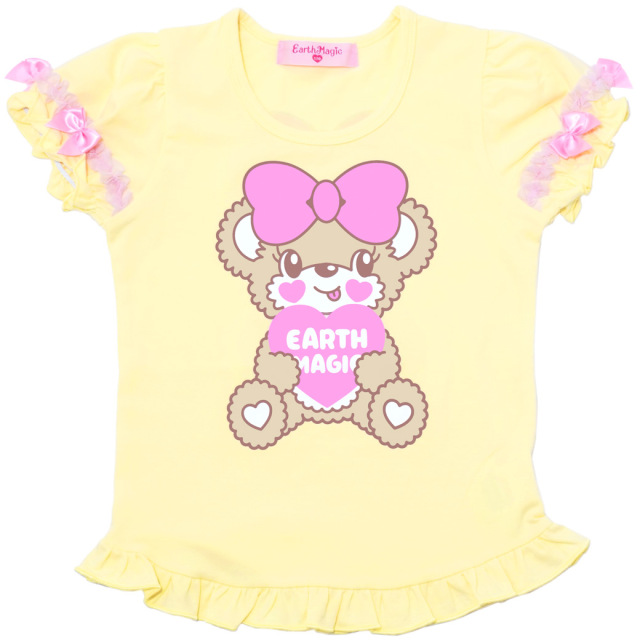 アースマジック EARTHMAGIC 両面マフィープリントフリルTシャツ シロ クリームイエロー 半袖 2024春