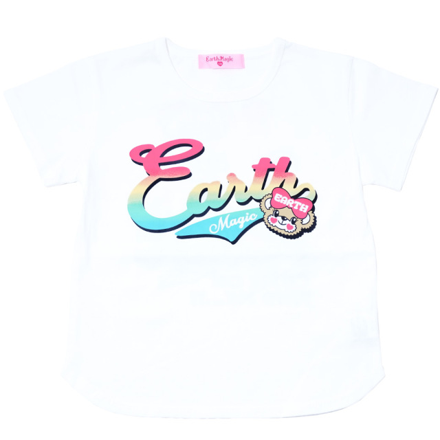 アースマジック EARTHMAGIC アメカジ風マフィープリントビッグTシャツ シロ クロ 半袖 2024春