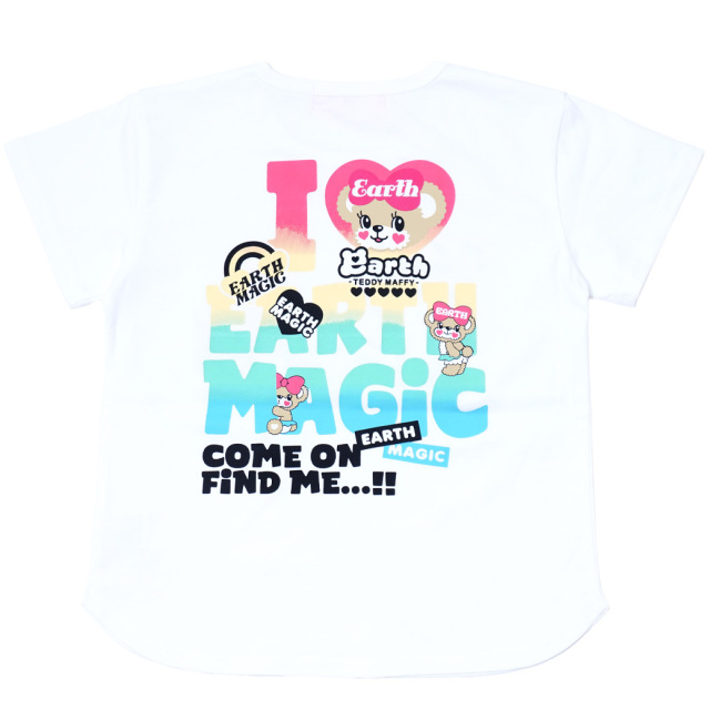 アースマジック EARTHMAGIC アメカジ風マフィープリントビッグTシャツ シロ クロ 半袖 2024春