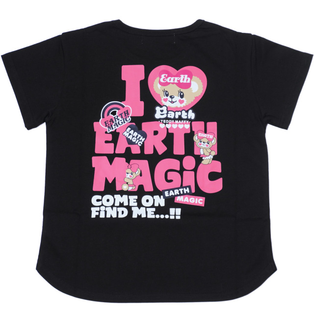 アースマジック EARTHMAGIC アメカジ風マフィープリントビッグTシャツ シロ クロ 半袖 2024春