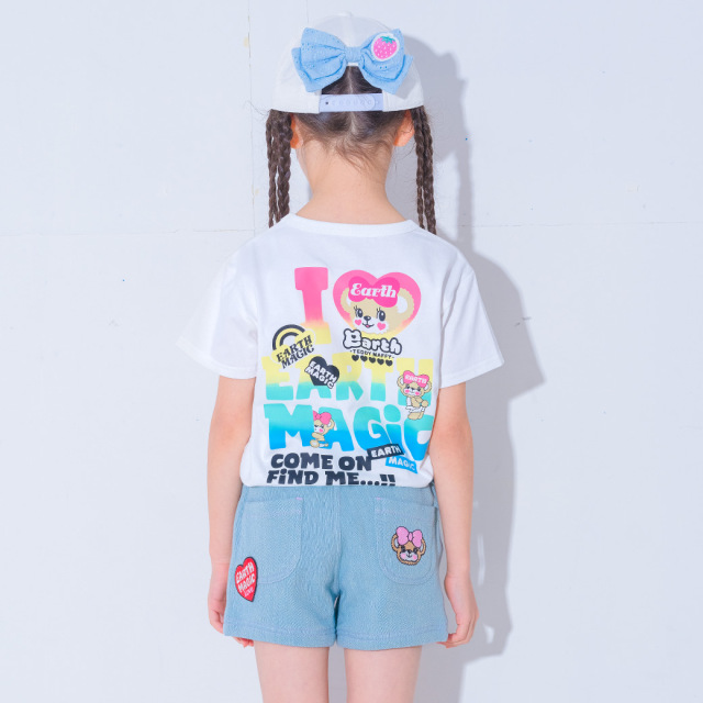 アースマジック EARTHMAGIC アメカジ風マフィープリントビッグTシャツ シロ クロ 半袖 2024春