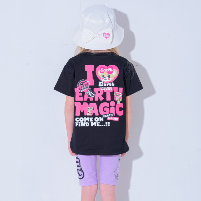 アースマジック EARTHMAGIC アメカジ風マフィープリントビッグTシャツ シロ クロ 半袖 2024春