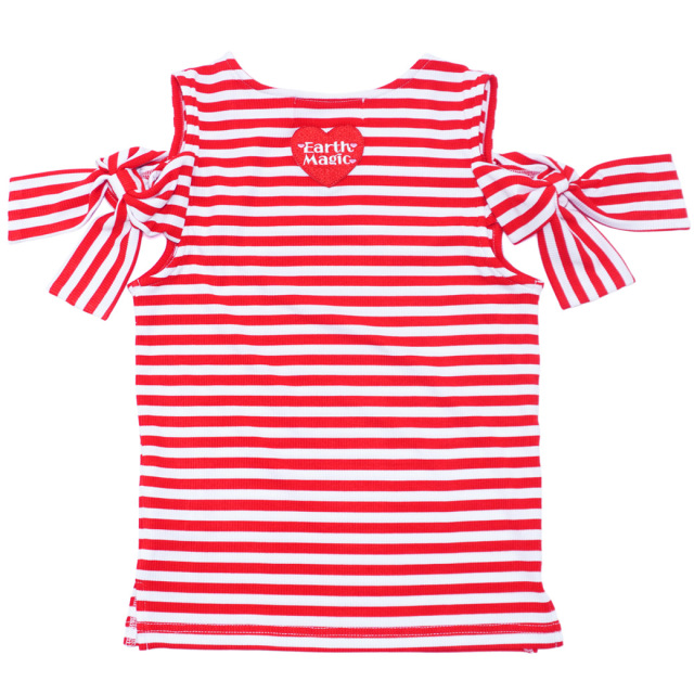 袖リボン肩開きテレコボーダーTシャツ