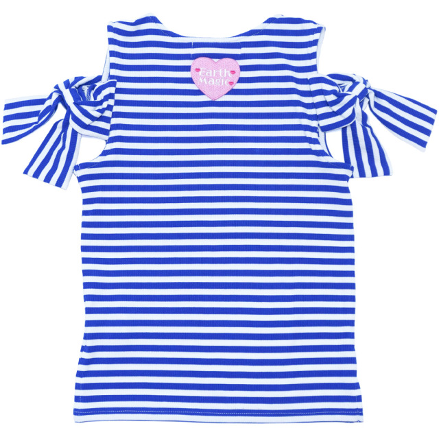 袖リボン肩開きテレコボーダーTシャツ
