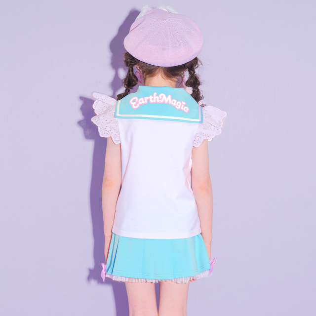 袖レースセーラーカラーTシャツ