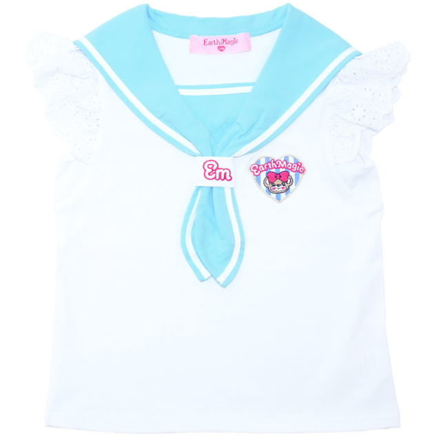 袖レースセーラーカラーTシャツ