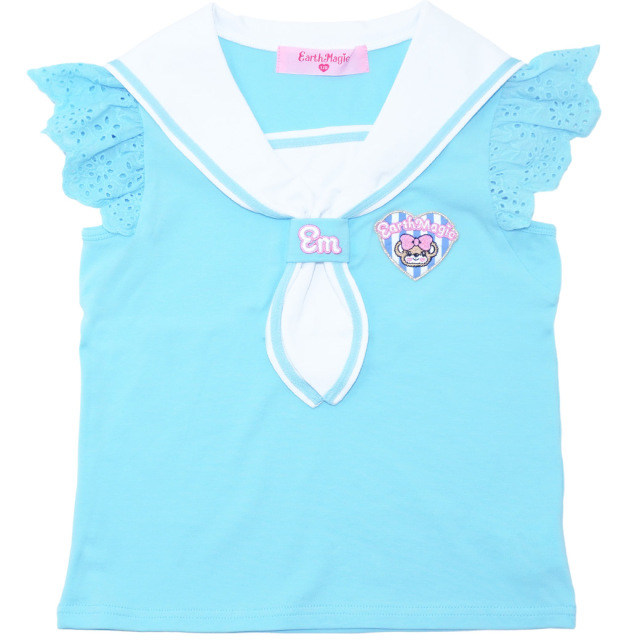 袖レースセーラーカラーTシャツ