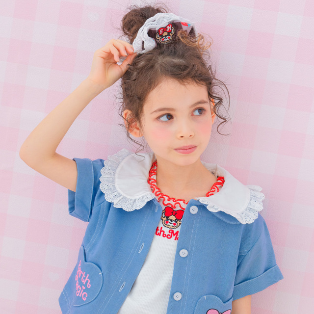 アースマジック EARTHMAGIC ギンガムチェックストロベリー柄シュシュ マフィー クロ ラベンダー ヘアアクセサリー 2024春