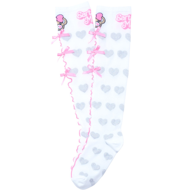 アースマジック EARTHMAGIC センターメローオーバーニーソックス マフィー シロ ペールピンク 靴下 日本製 2024春