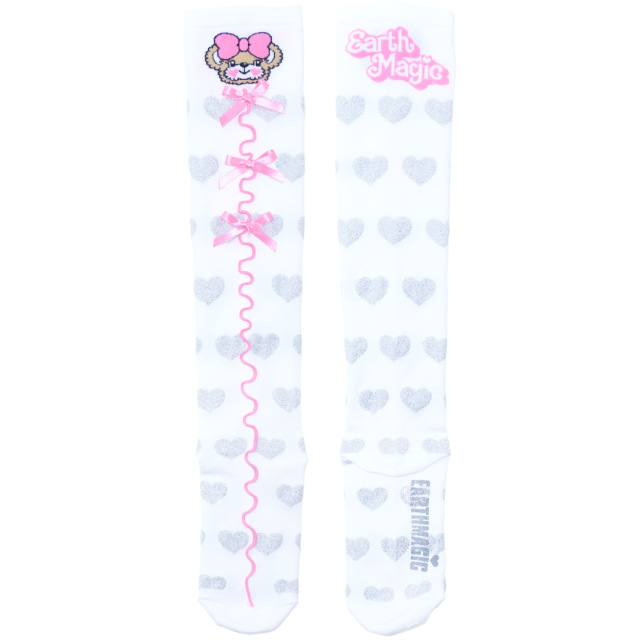 アースマジック EARTHMAGIC センターメローオーバーニーソックス マフィー シロ ペールピンク 靴下 日本製 2024春