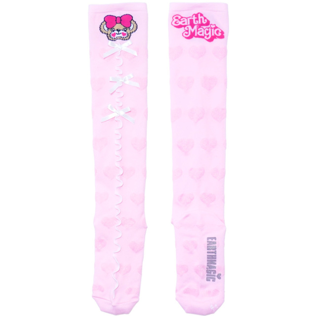 アースマジック EARTHMAGIC センターメローオーバーニーソックス マフィー シロ ペールピンク 靴下 日本製 2024春
