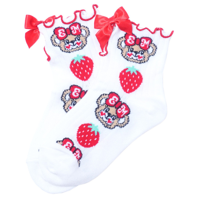 センターメロー開きイチゴリブショートソックス