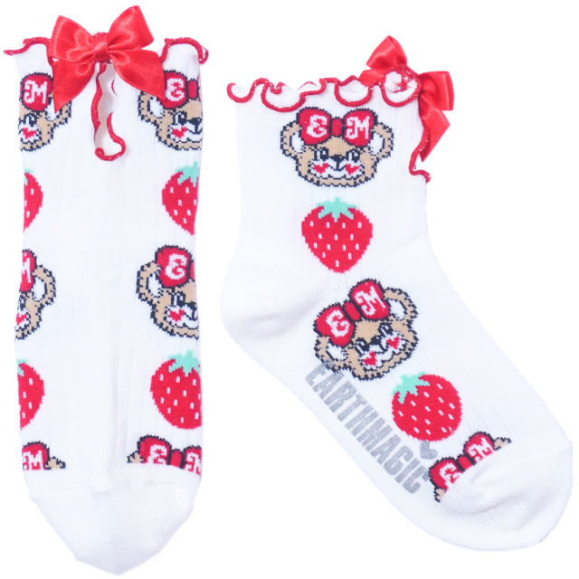 センターメロー開きイチゴリブショートソックス