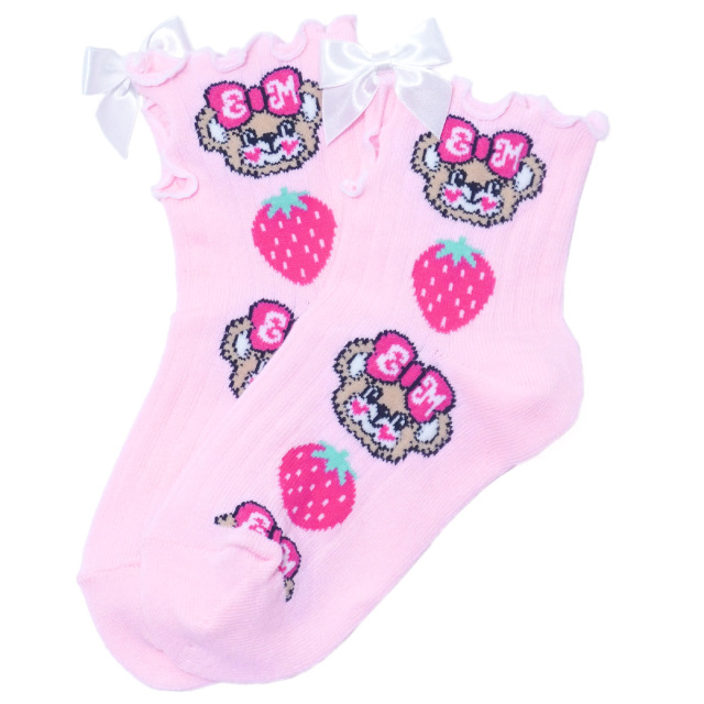 センターメロー開きイチゴリブショートソックス