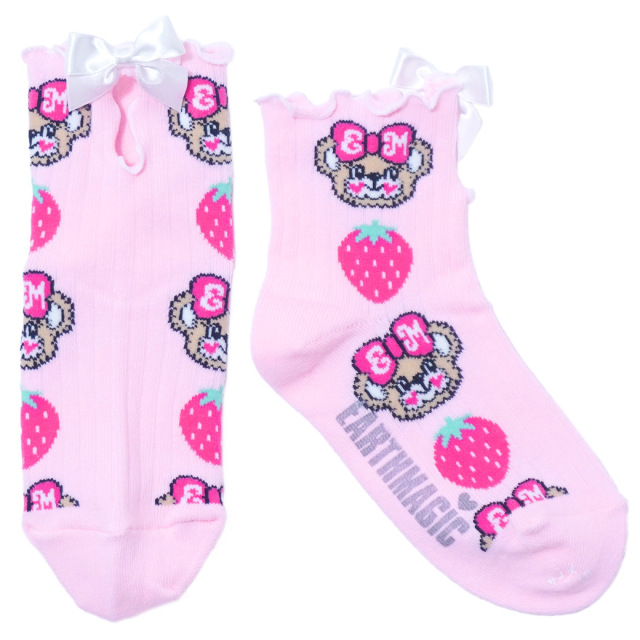 センターメロー開きイチゴリブショートソックス