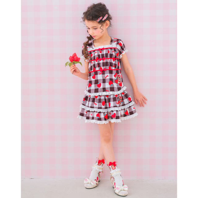 センターメロー開きイチゴリブショートソックス