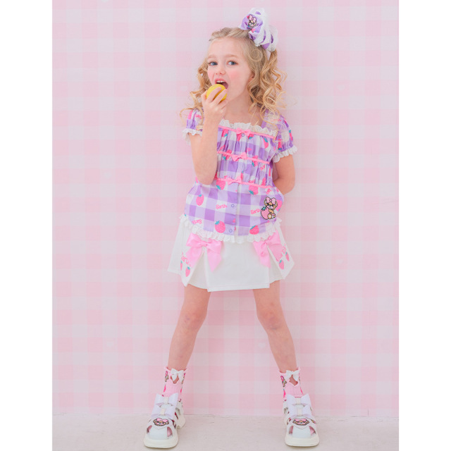 センターメロー開きイチゴリブショートソックス