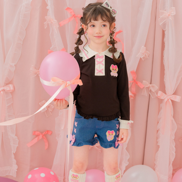 スカラップ折り返しデニムショートパンツ