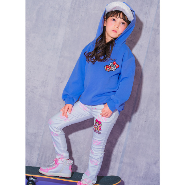 ロゴプリントストレッチデニムロングパンツ